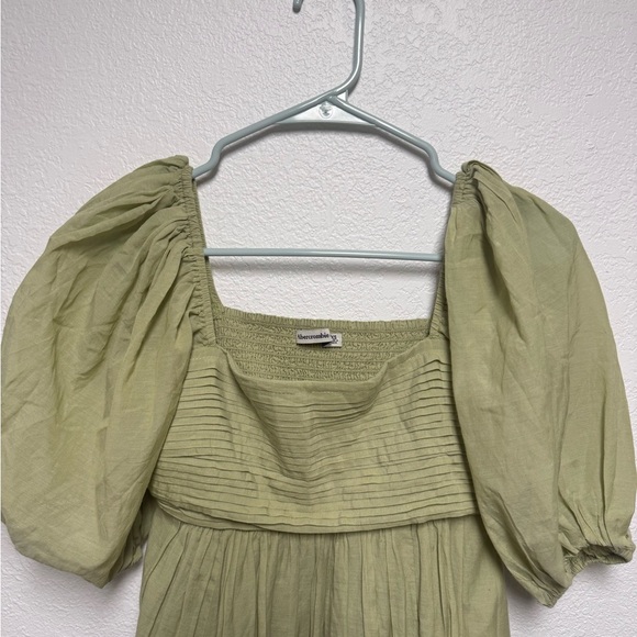 Abercrombie & Fitch Sage Green Puff Sleeve Smocked Mini Dress XS - Picture 4 of 9